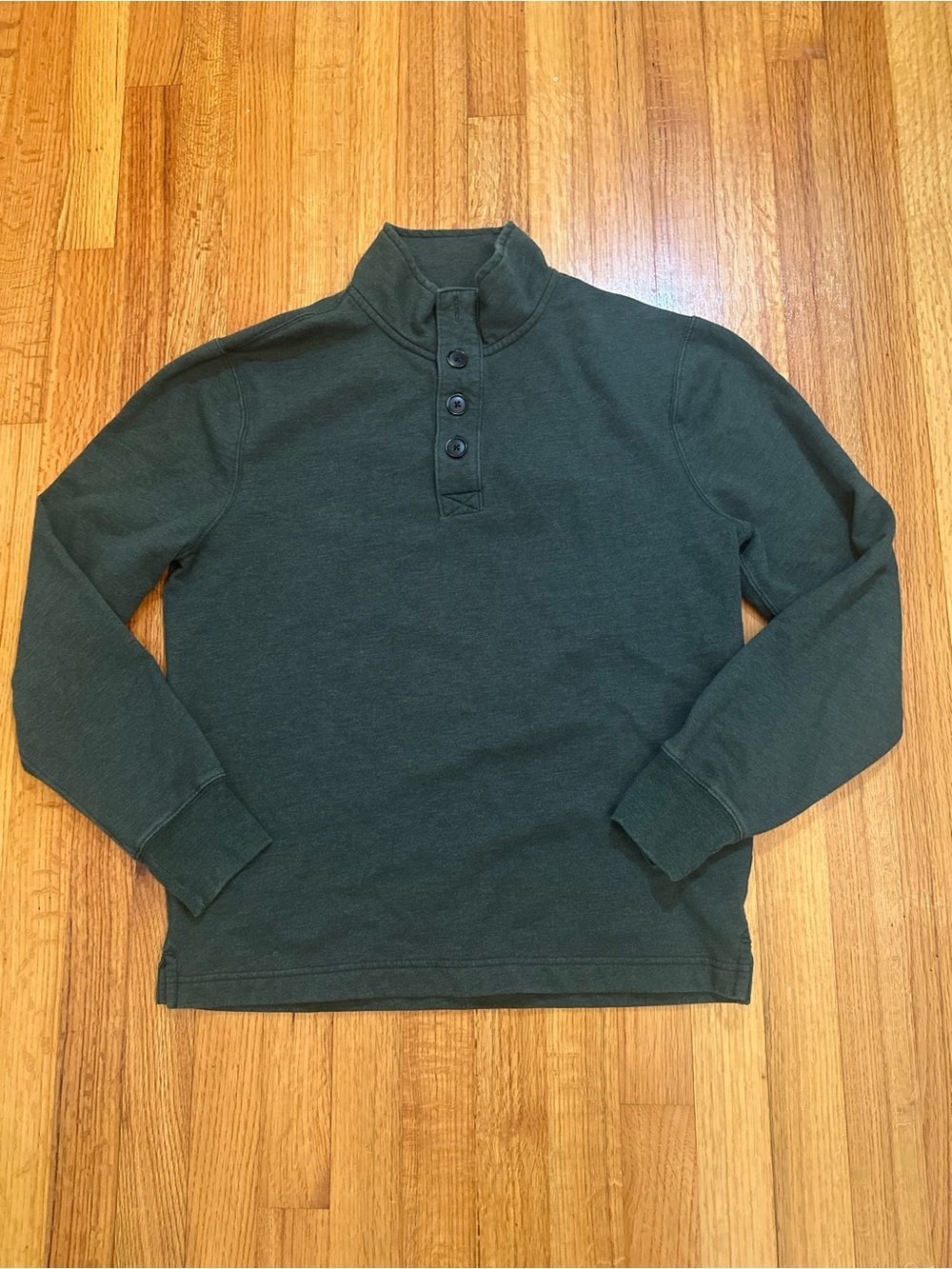J Crew Authentic Fleece Mens Long Sleeve Green Henley Size Small (i9)